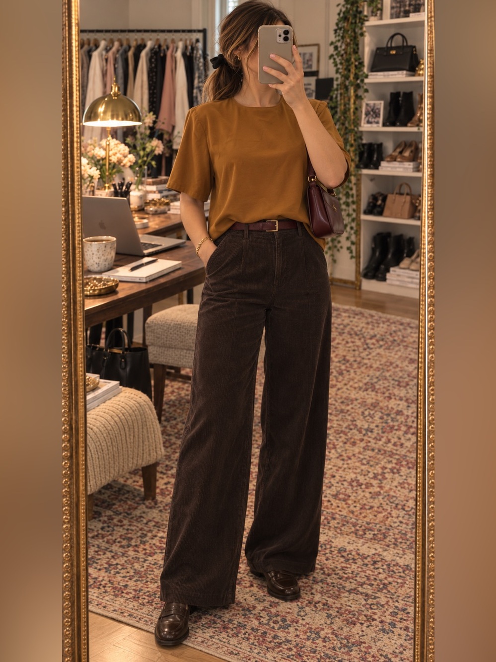 Vintage Jack Mulqueen Mustard Satin-Look Blouse M